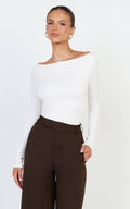 Tisdale Top - Boat Neck Long Sleeve Top in Cream