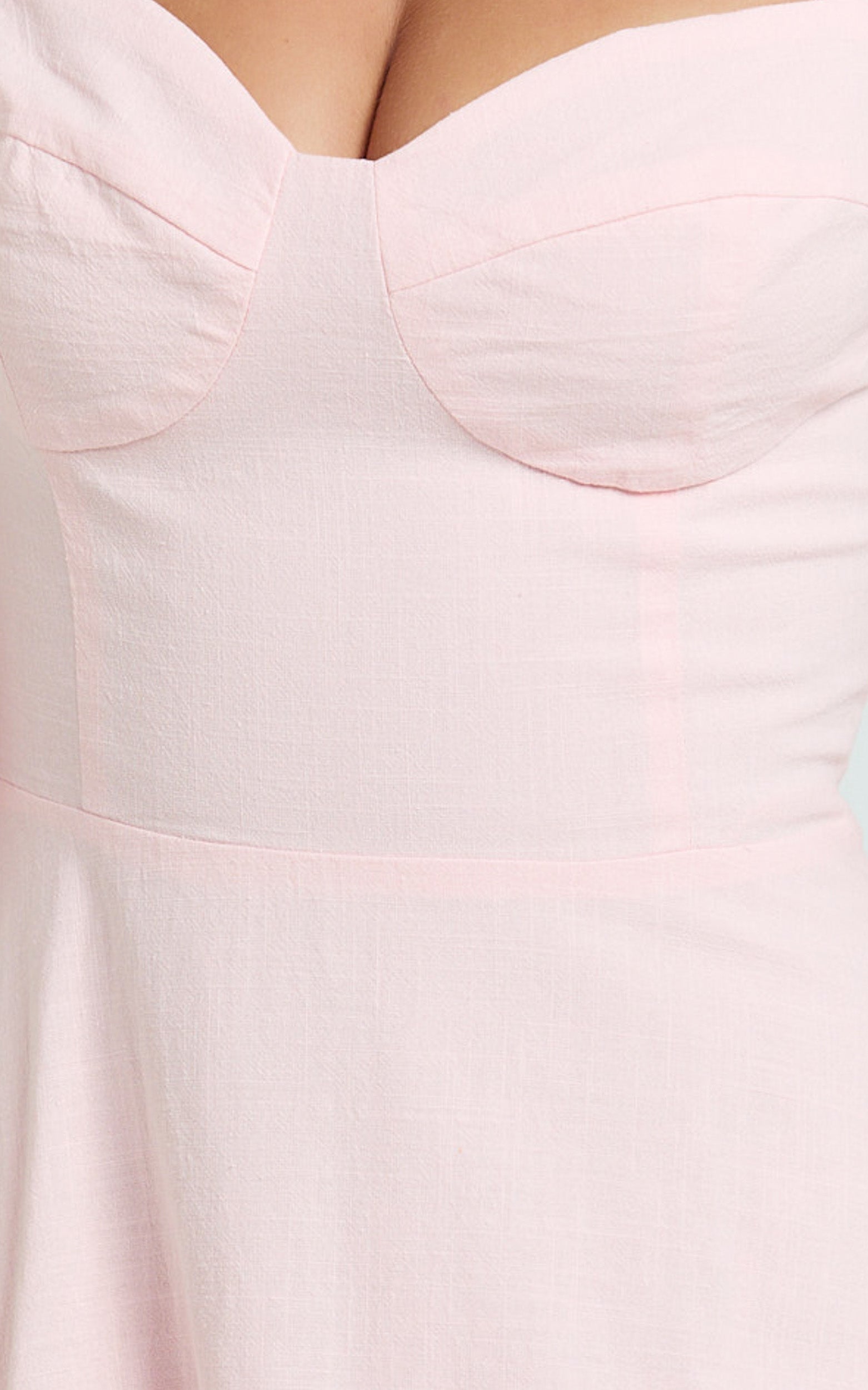 Tymia Midi Dress - Shoulder Tie Bustier Shirred Back A Line in Pink