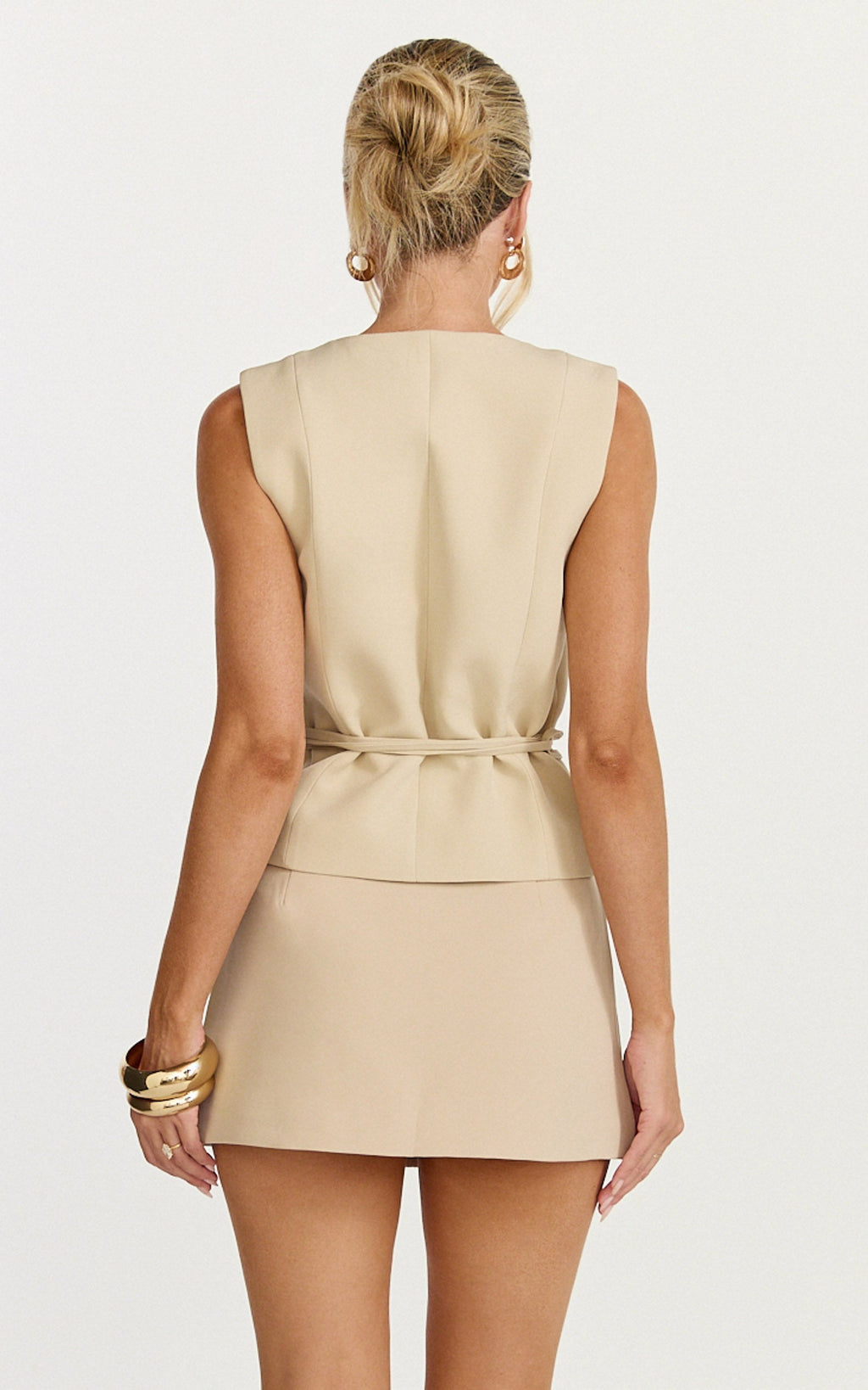 Ursula Mini Skirt - Structured Tailored Skirt in Putty