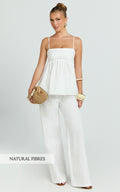 Valerie Two Piece Top and Pants Set - Baby Doll Top And Relaxed Pants Set in Off White