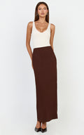 Vance Maxi Skirt - Linen Back Split Skirt in Chocolate