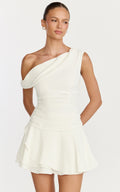 Vega Mini Dress - Off Shoulder Drop Waist Dress in White