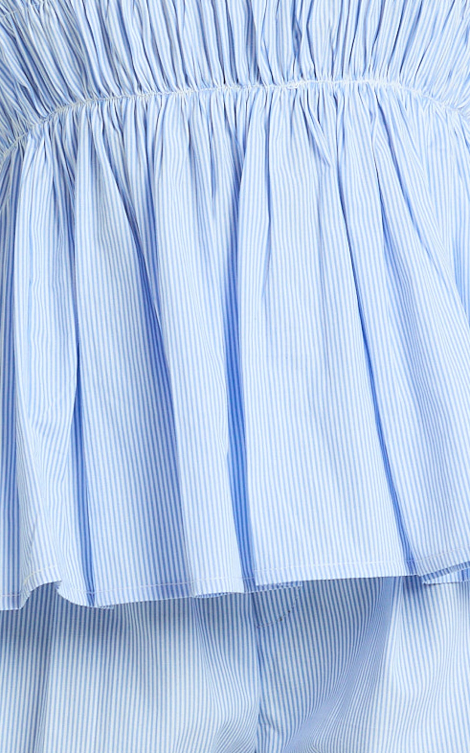 Veronica Two Piece Set - Strapless Peplum Top and Elastic Waist Band Short Set in Blue Stripe