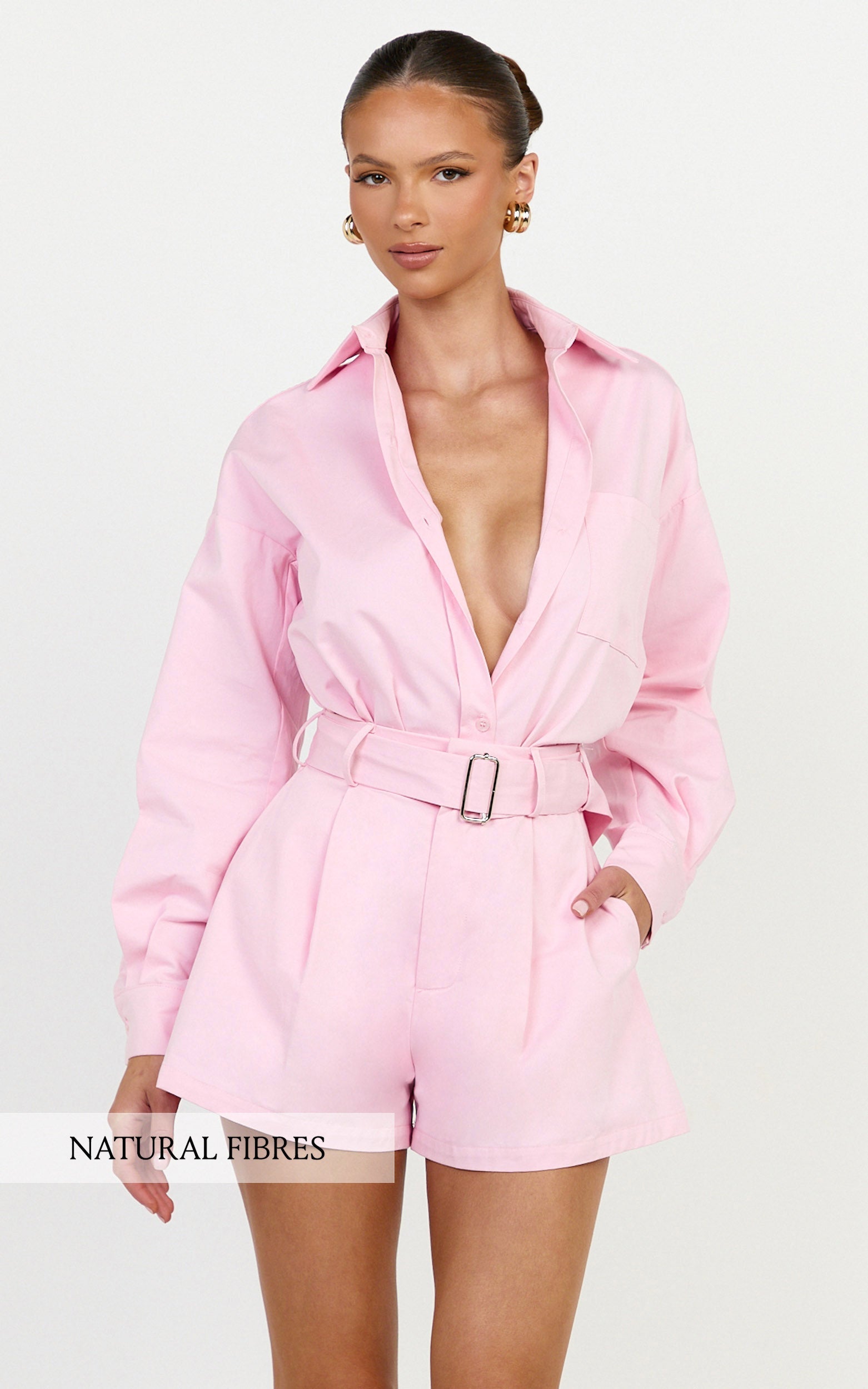 Violet Top  - Button Down Long Sleeve Shirt in Pale Pink