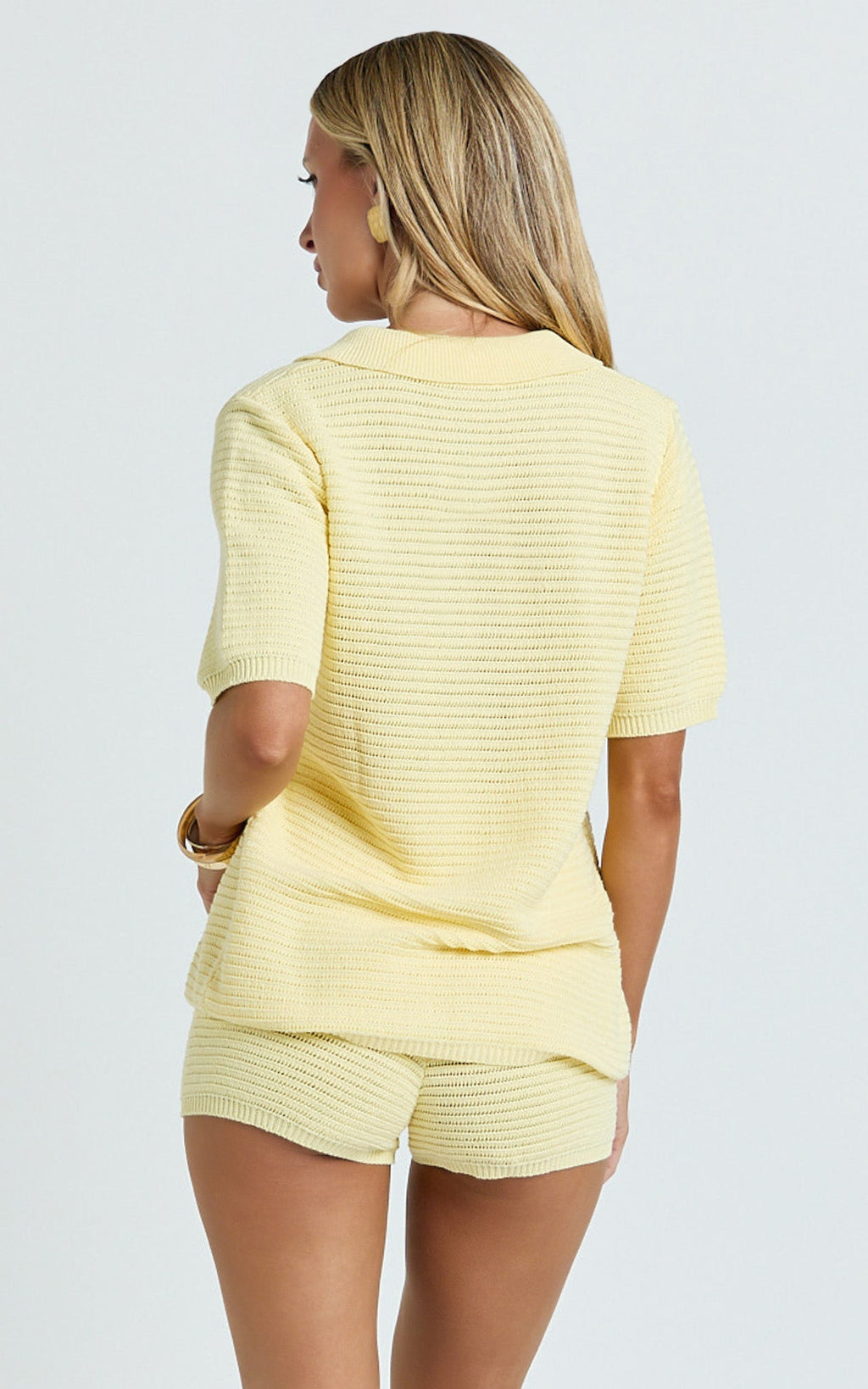 Vivi Two Piece Top and Shorts Set - Crochet Shirt and Shorts Set in Lemon