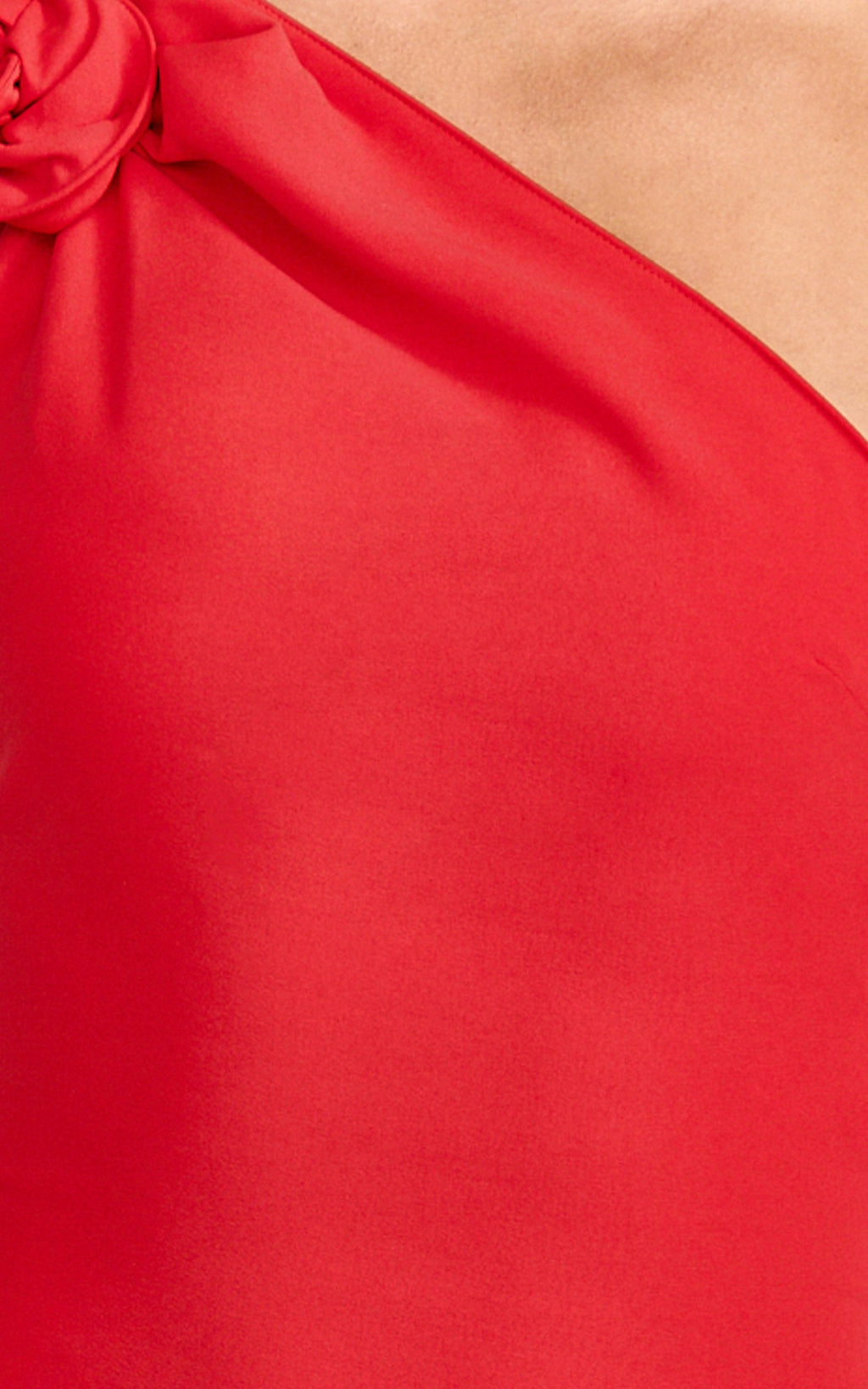 Vivienne Mini Dress - One Shoulder Rosette Detail Sash Fitted Dress in Red