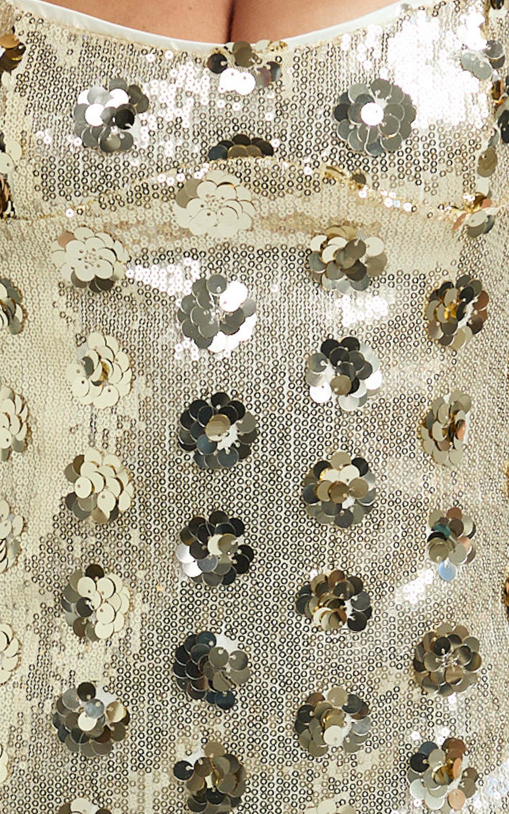 Vivienne Mini Dress - Straight Neck Sequin Dress in Gold