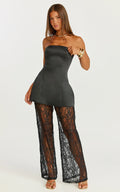 Vivienne Two Piece Set - Strapless Top & Lace Pant Set in Black