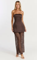 Vivienne Two Piece Set - Strapless Top & Lace Pant Set in Mocha