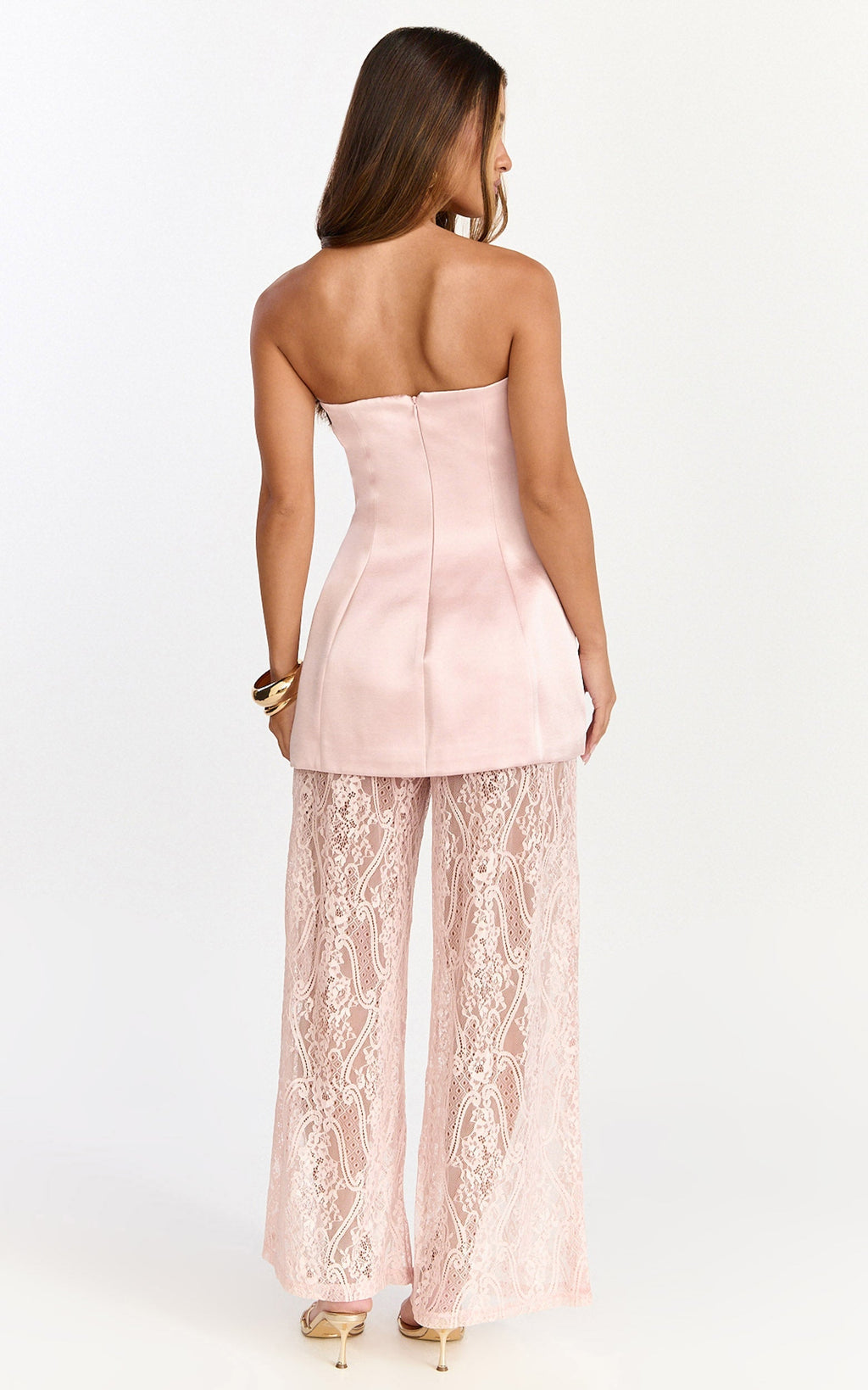 Vivienne Two Piece Set - Strapless Top & Lace Pant Set in Pink