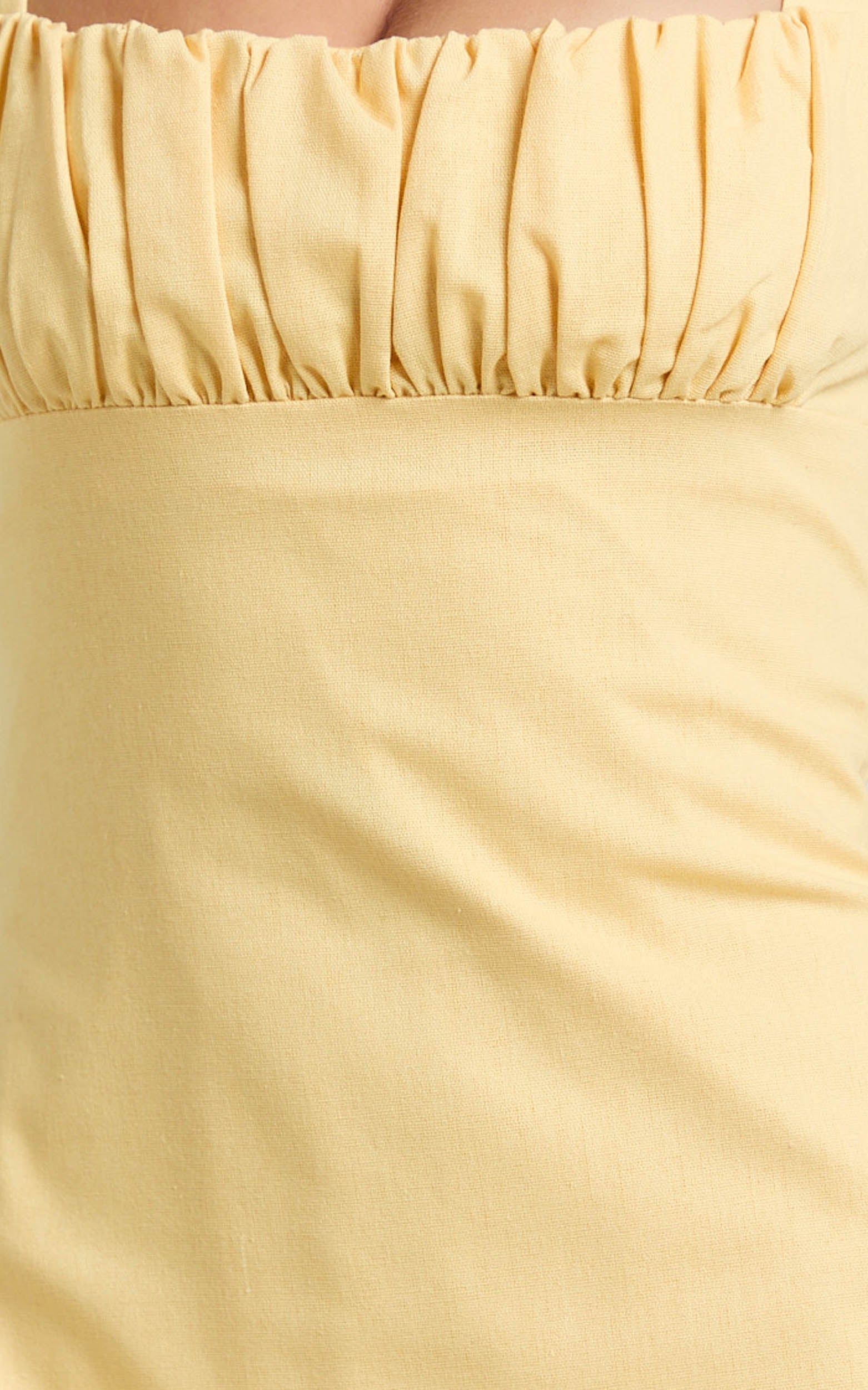 Welmina Mini Dress - Square Neck Front Placket Dress in Lemon
