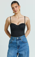 Wenalyn Bodysuit - Removable Straps Balconette High Leg Bodysuit in Black