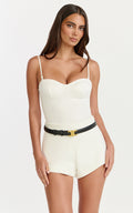Wenalyn Bodysuit - Removable Straps Balconette High Leg Bodysuit in Cream