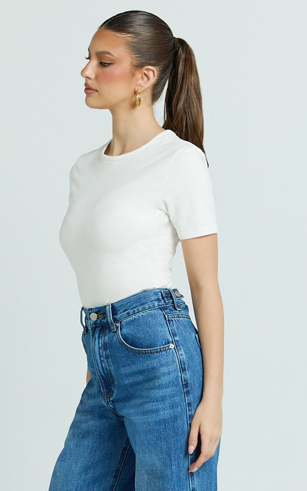 Whitney Tee Shirt - High Crew Neck in White