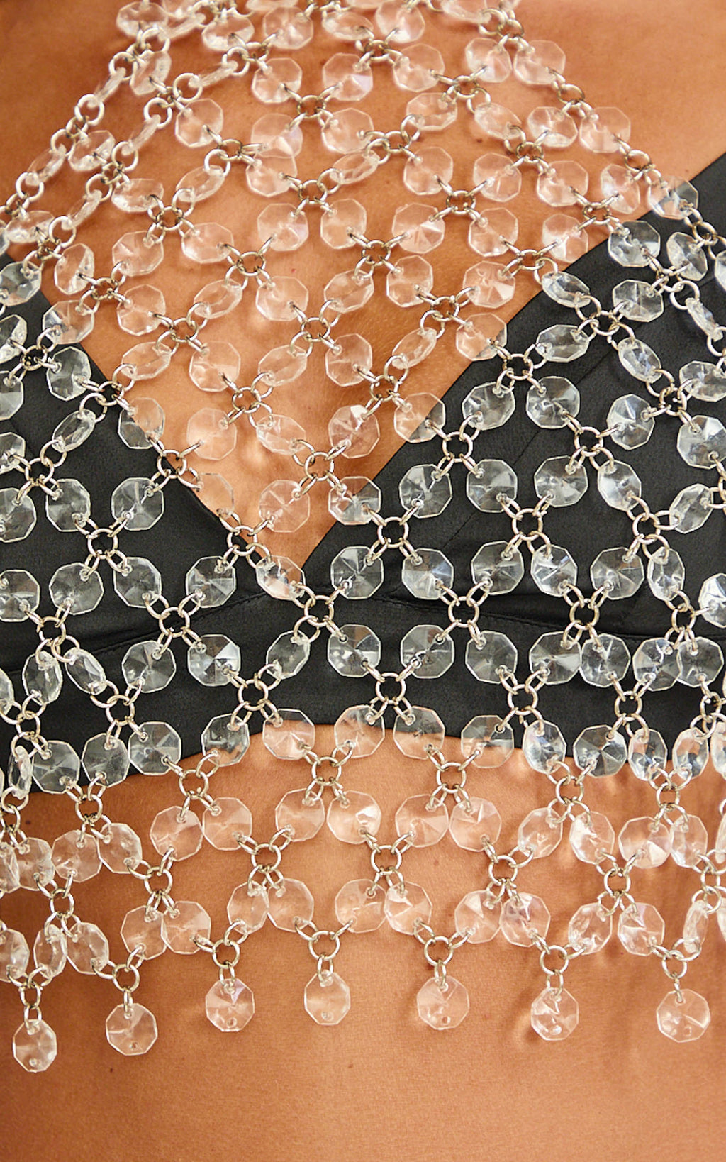 Xena Crop Top - Crystal Embellished Halter Top in Silver