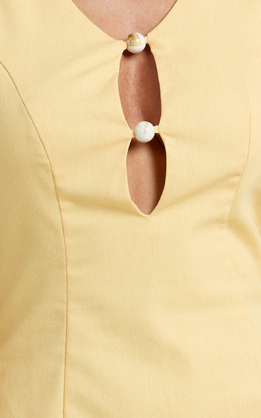 Yvonne Mini Dress - Key Hole Beaded Dress in Lemon
