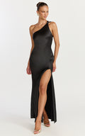 Zahra Maxi Dress - One Shoulder Tie Back Dress in Black