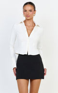 Zareena Top - Button Down Collar Shirt in White