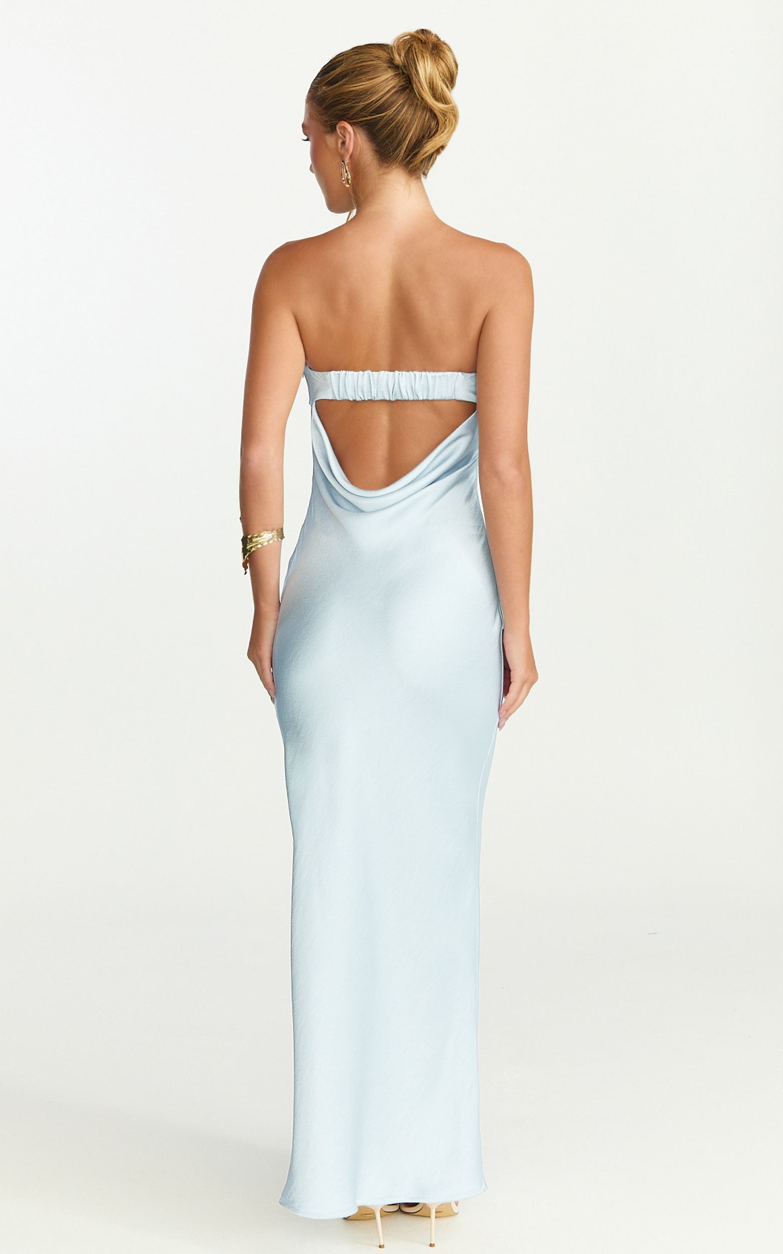 Zaya Midi Dress - Strapless Satin Slip Dress in Pale Blue