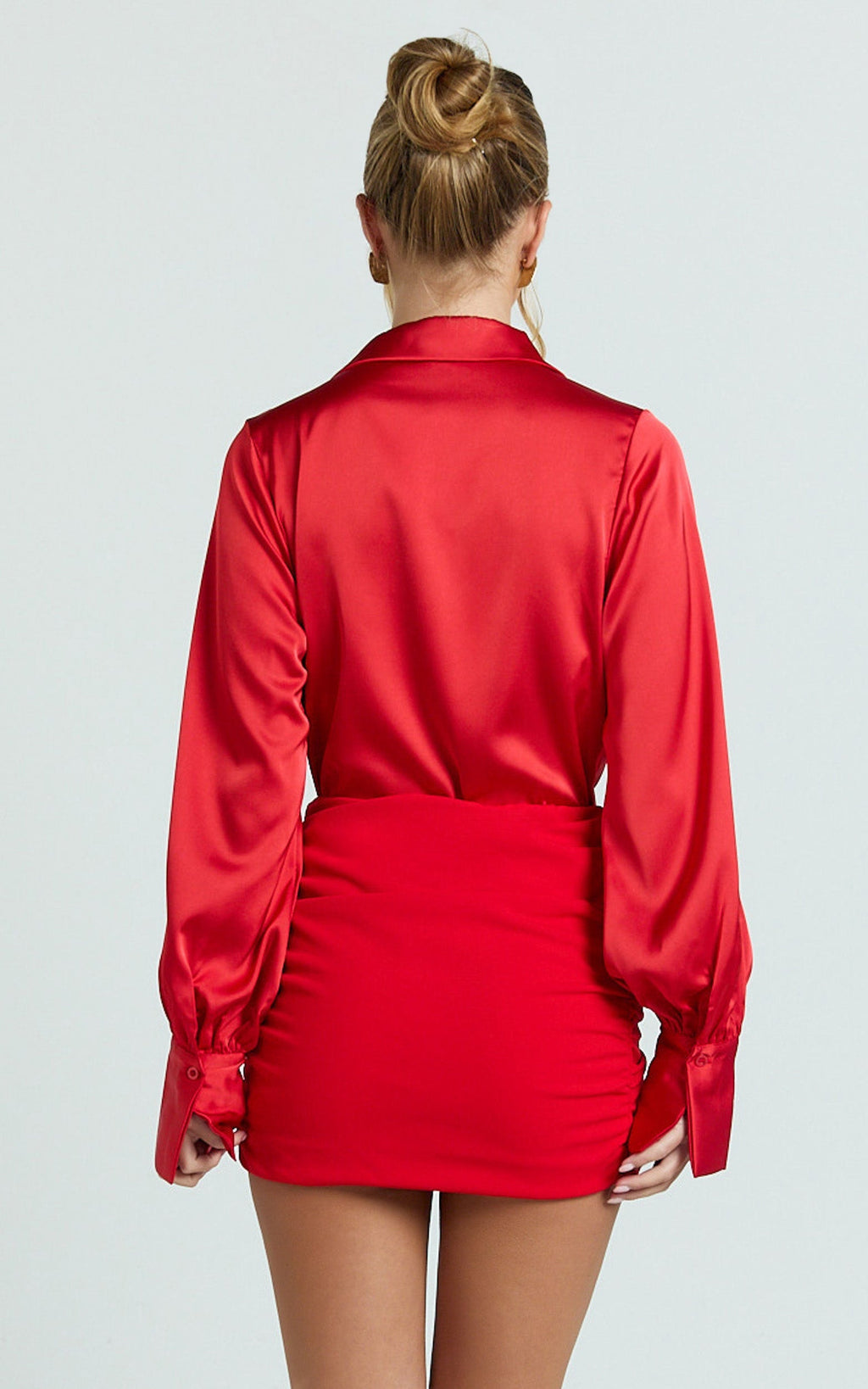 Zephyr Bodysuit - Plunge Neck Cowl Bodysuit in Red