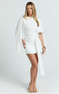 Zoey Mini Dress - Wide Sleeve Tie Skirt Dress in Ivory