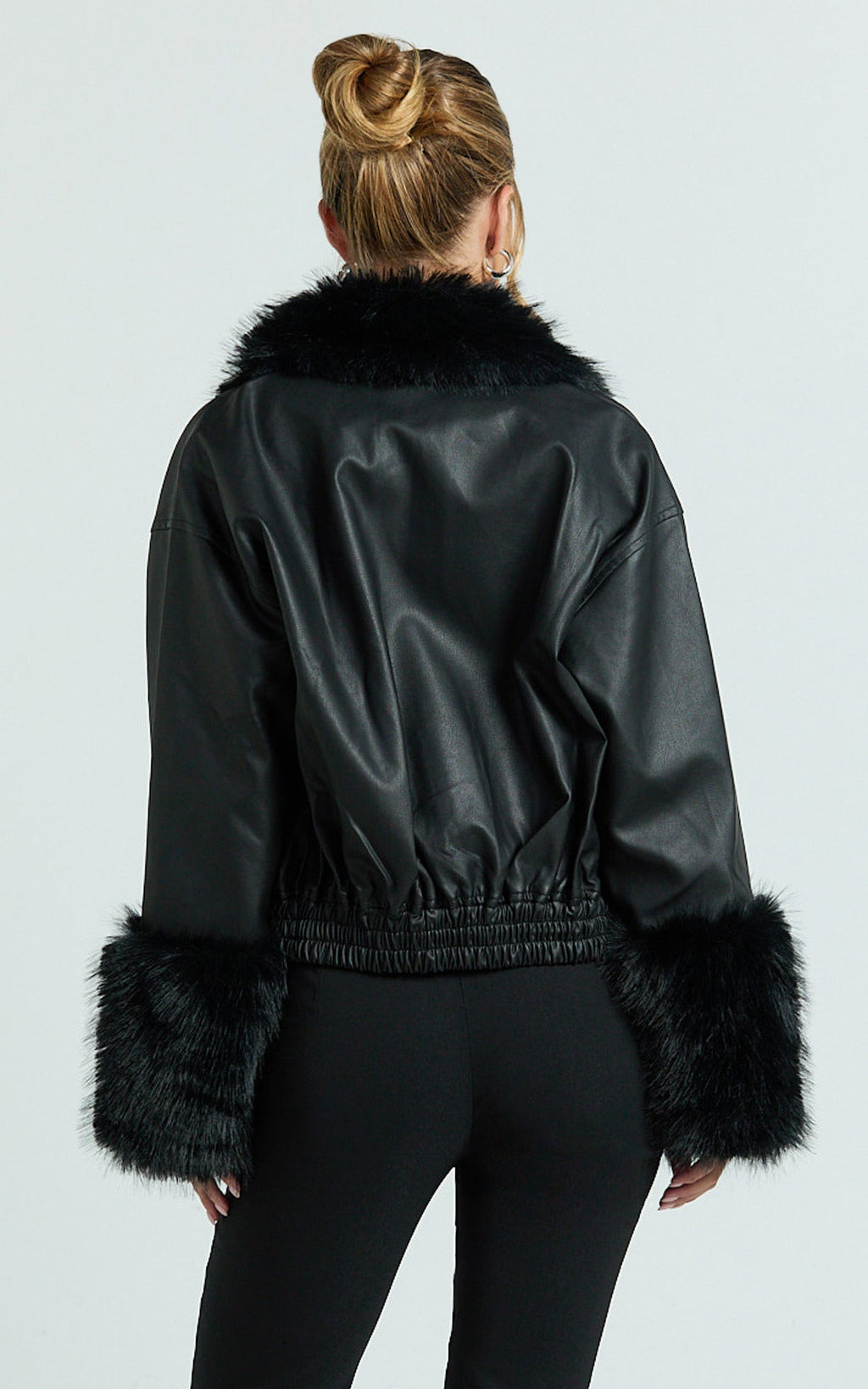 Zuri Jacket - Faux Fur Collar and Cuff Suede Jacket in Black