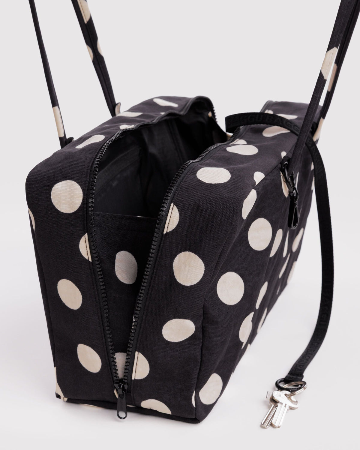 Medium Nylon Bowler Bag - Black and Cream Polka Dot - image 4