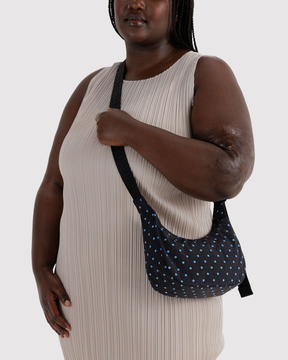 Small Nylon Crescent Bag - Black and Sky Blue Micro Dot - image 2