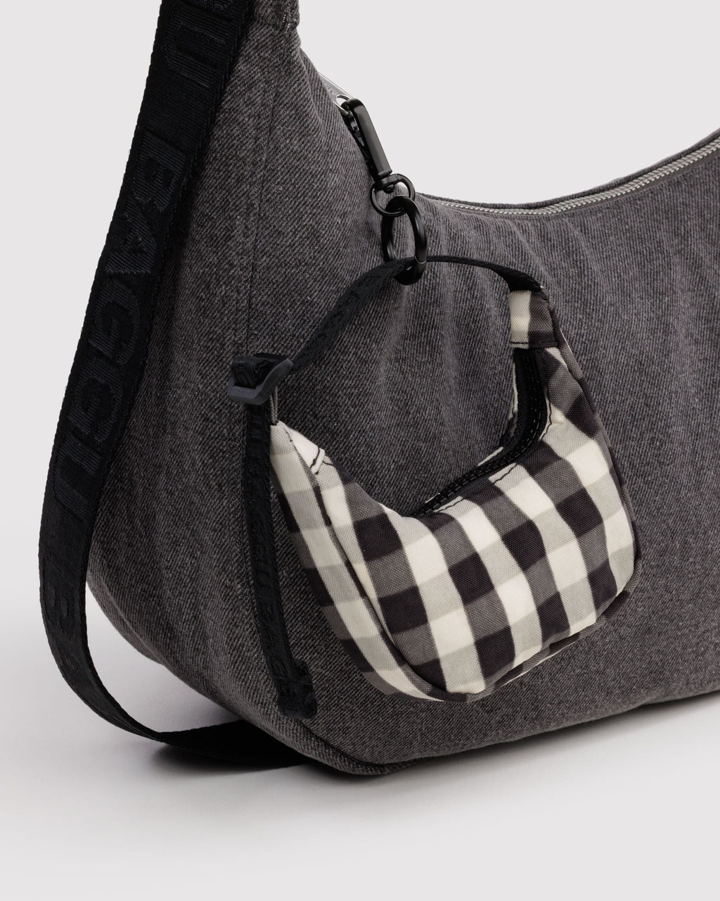 Crescent Bag Charm - Black and Cream Gingham - image 2