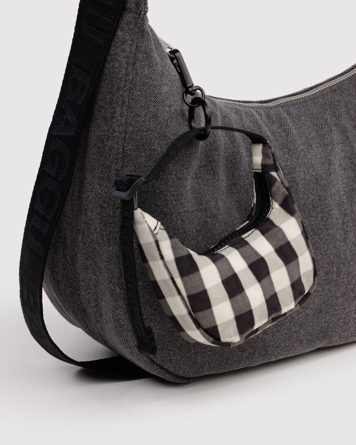 Crescent Bag Charm - Black and Cream Gingham - image 2