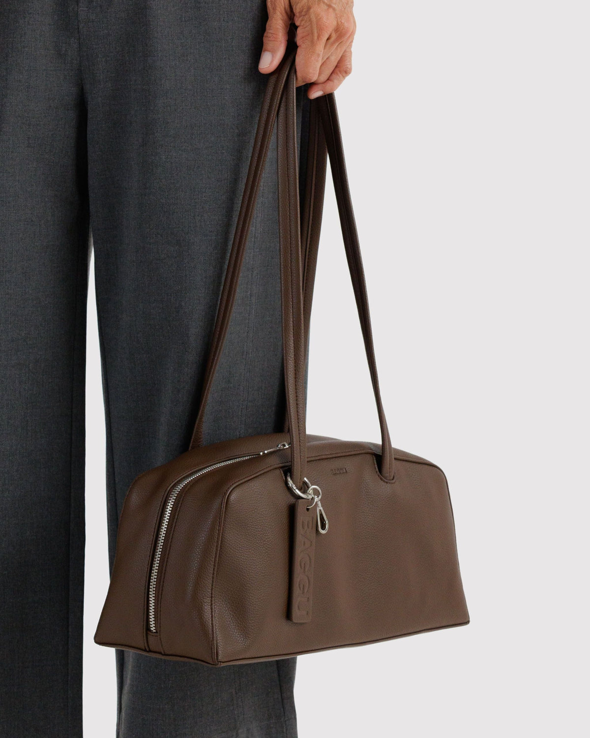 Recycled Leather Bowler Bag - Brown - image 3