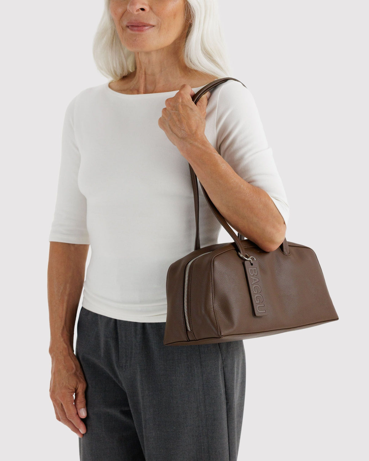 Recycled Leather Bowler Bag - Brown - image 2