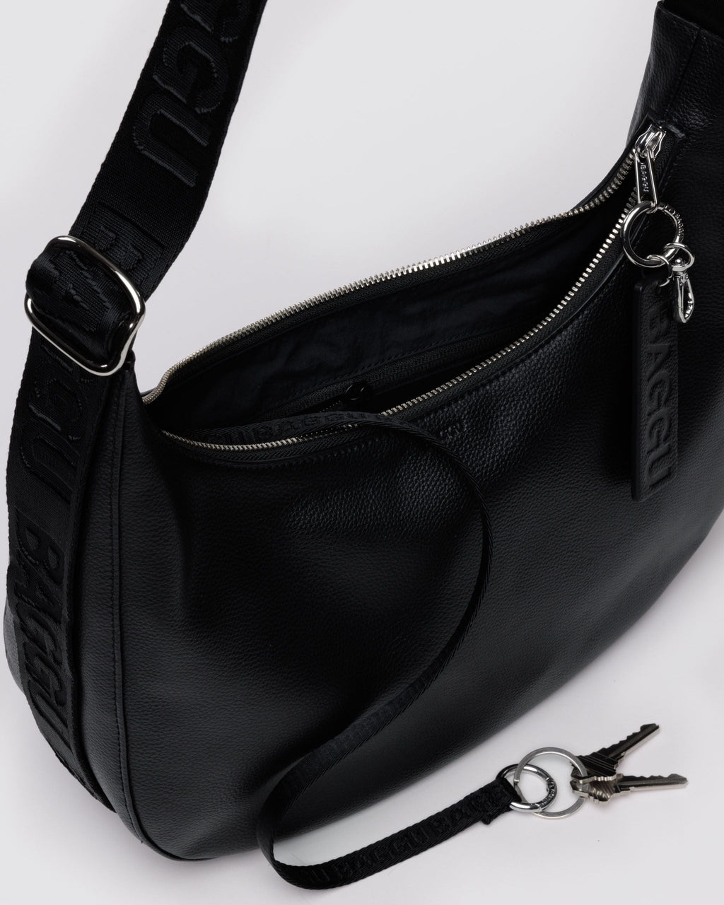 Medium Recycled Leather Crescent Bag - Black - image 4