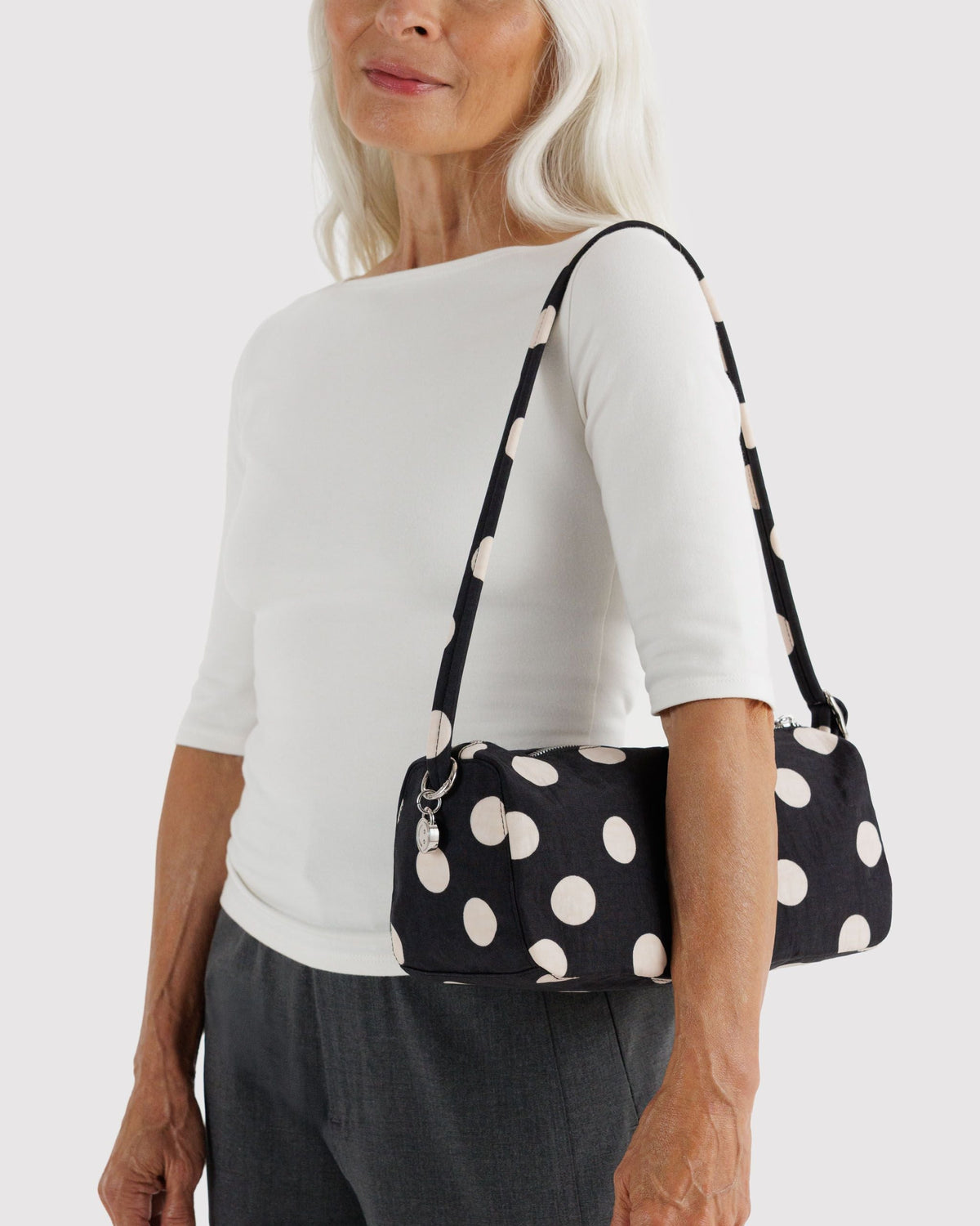 Nylon Loaf Bag - Black and Cream Polka Dot - image 2
