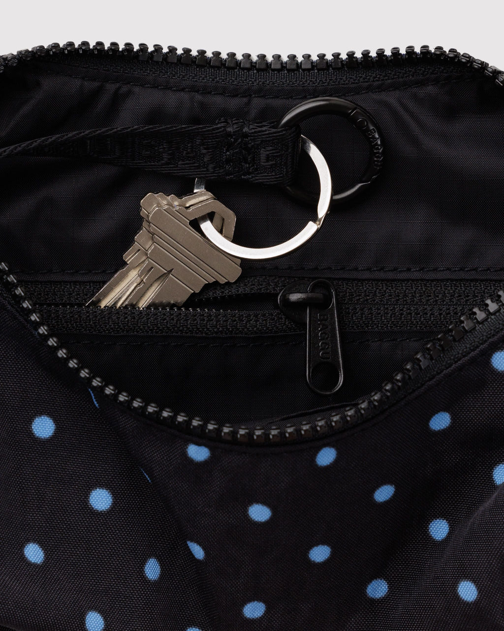 Small Nylon Crescent Bag - Black and Sky Blue Micro Dot - image 3