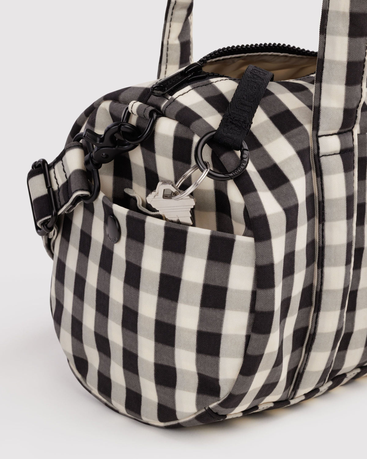 Nylon Duffle Bag - Black and Cream Gingham - image 4