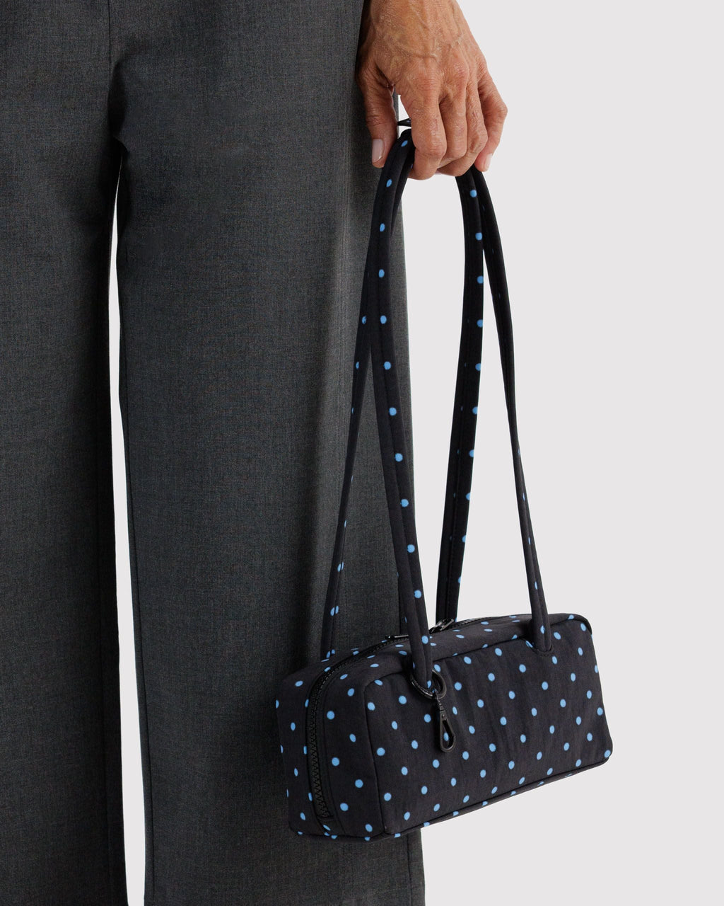 Small Nylon Bowler Bag - Black and Sky Blue Micro Dot - image 3