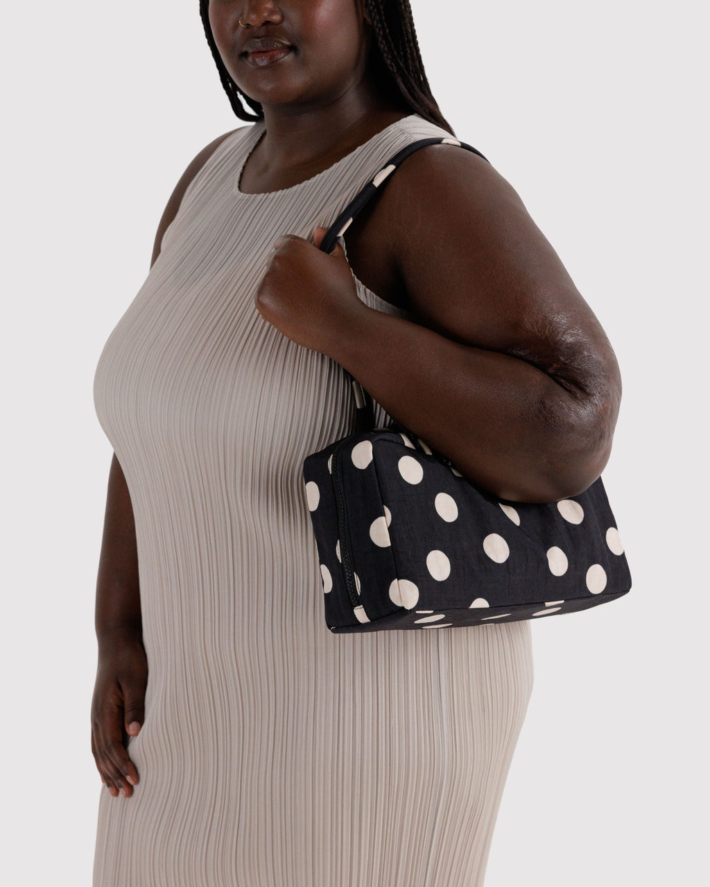 Nylon Bowler Bag - Black and Cream Polka Dot - image 2