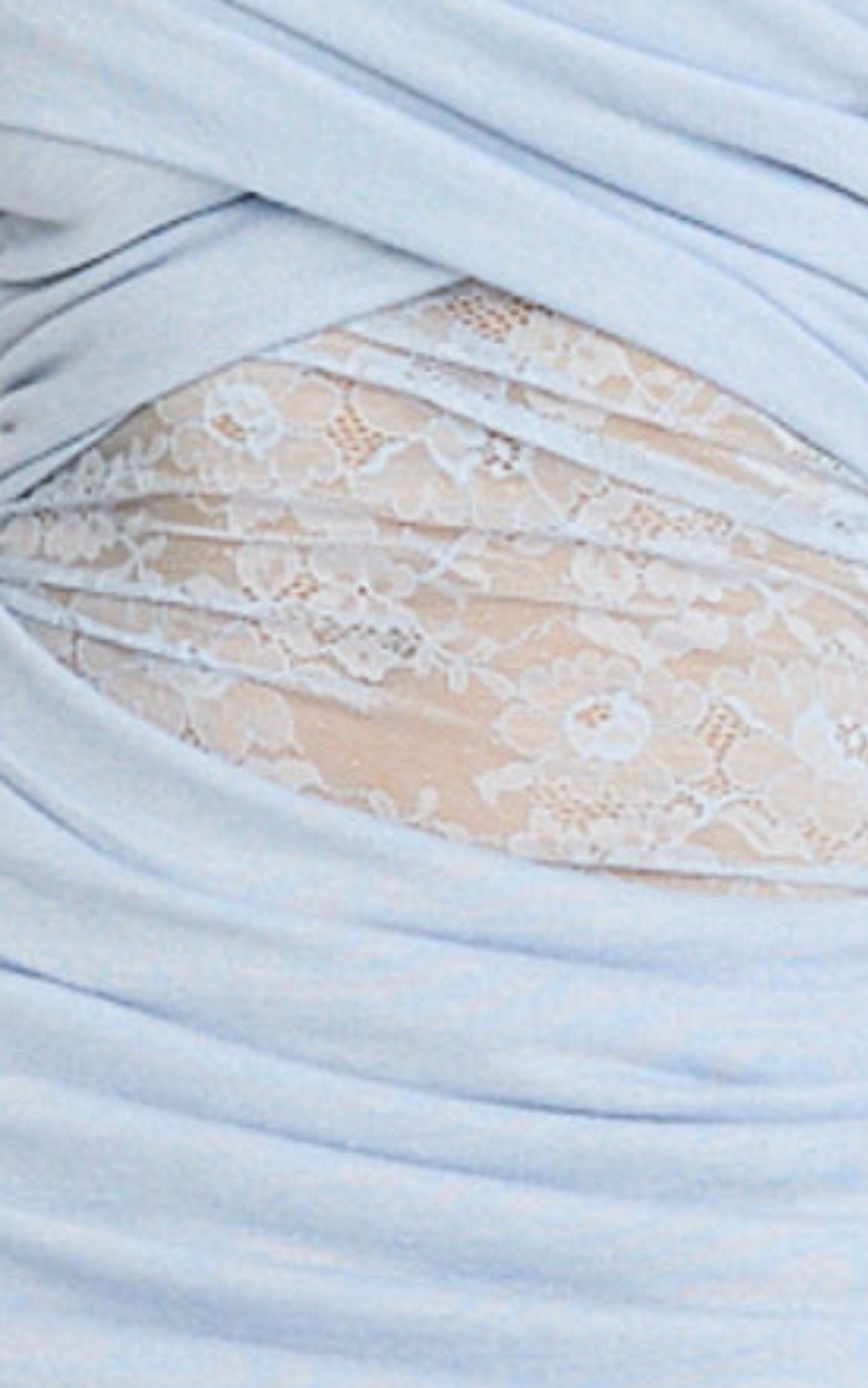 Juliet Mini Dress - Off Shoulder Lace Contrast Dress in Blue