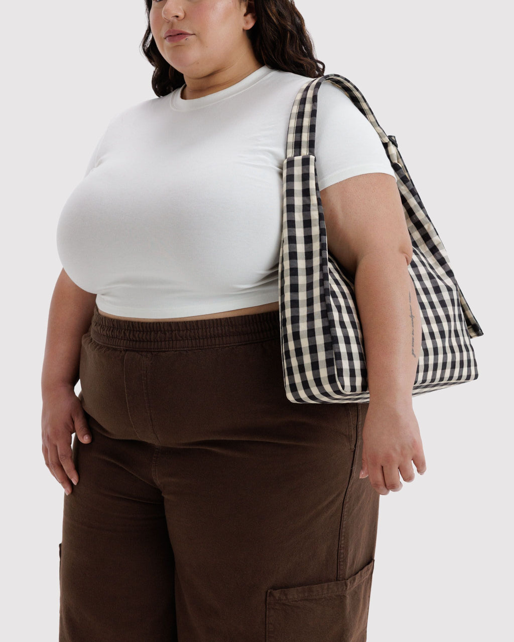 Nylon Shoulder Bag - Black and Cream Gingham - image 2