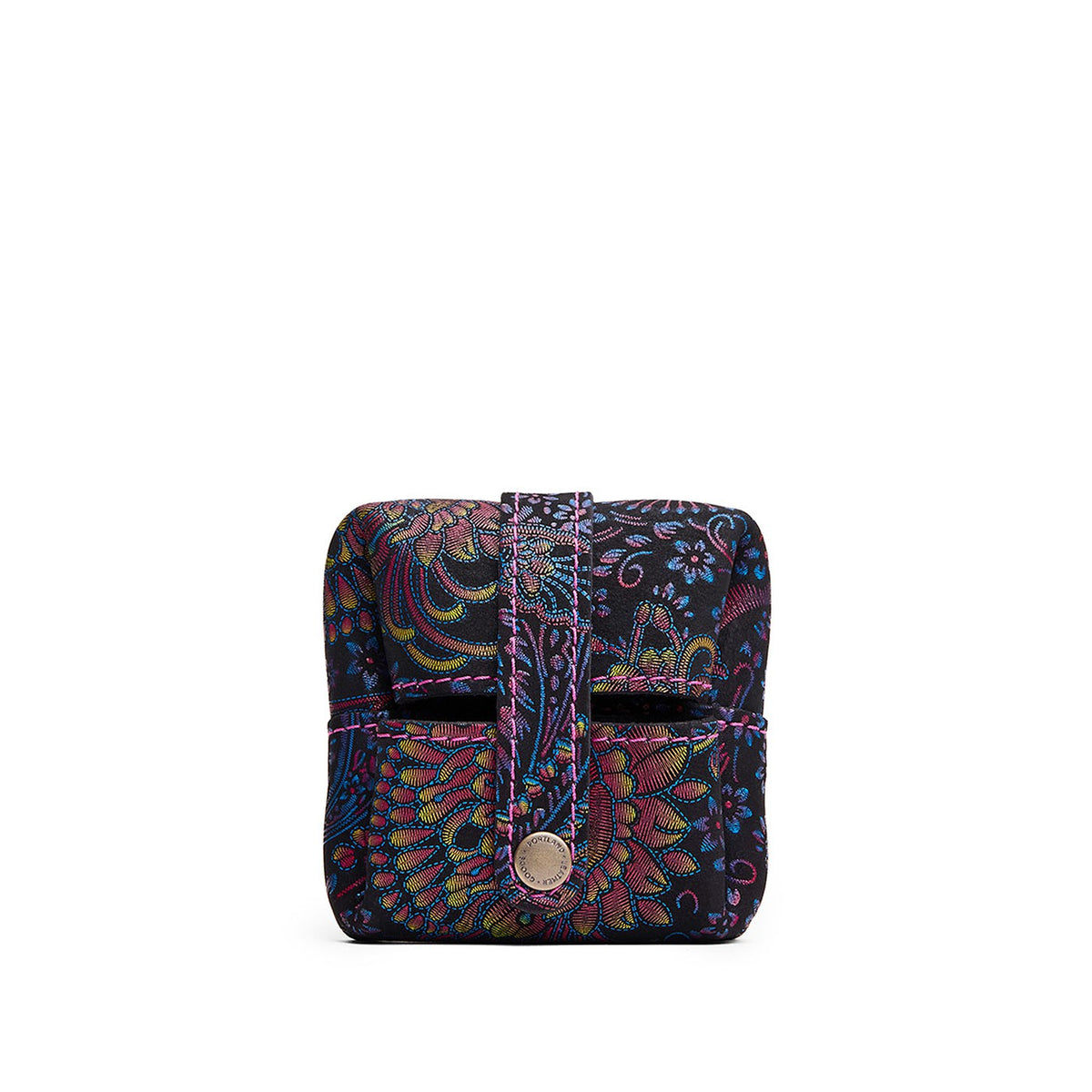 Carnival | Foldable square leather pouch with snap closure open