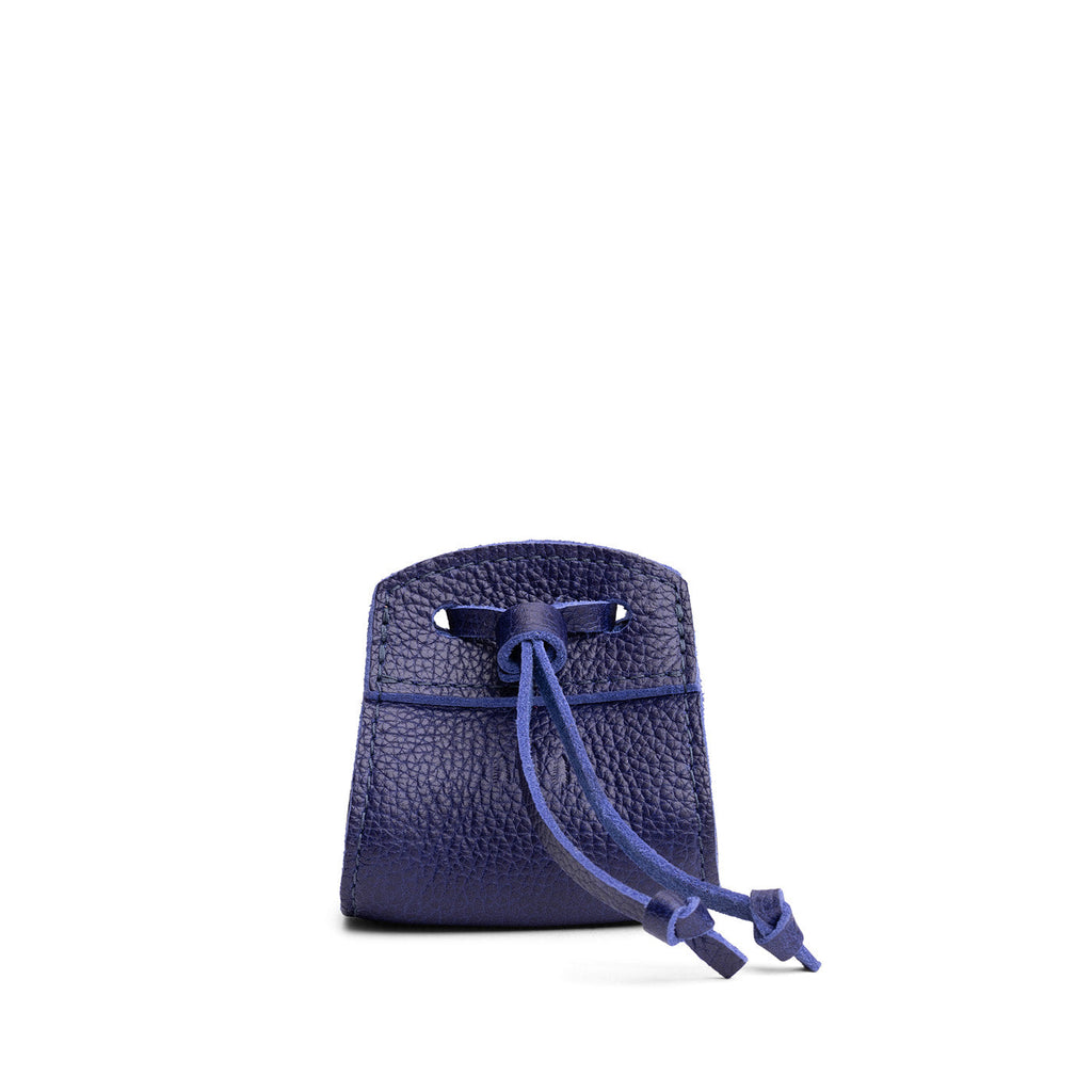 Cobalt | Small leather pouch with leather drawstring closure and lobster claw clasp