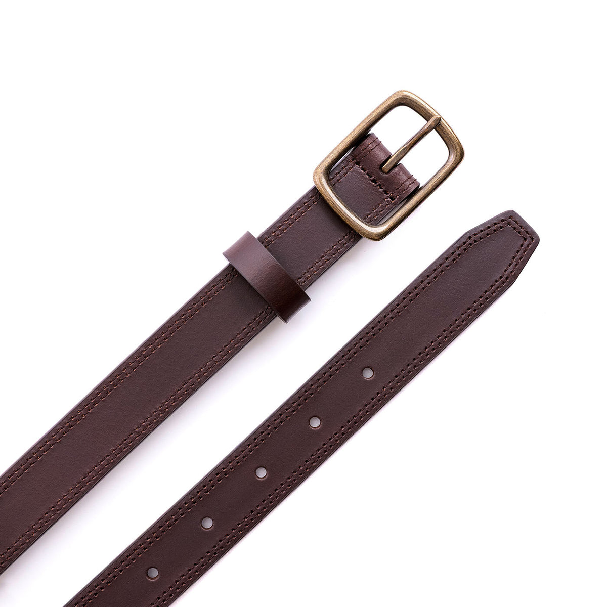 Women's Slim Double Stitch Leather Belt