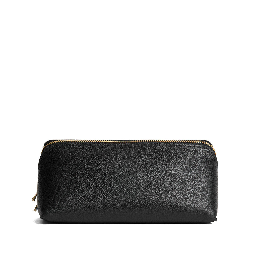 Pebbled--black | Triangular shaped pouch with extra long zipper